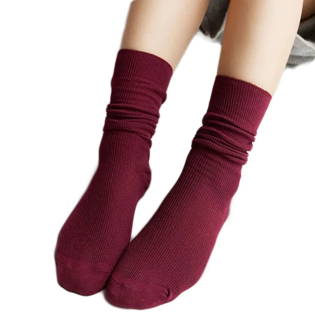 Women Girl Socks Student Retro Cotton Solid Color Korean Style Winter