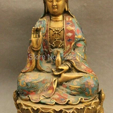 Zhaomerui11++ 1" Китайский Бронзовый Свинка Перегородчатой Горшок Кван-инь Гуаньинь Будды Статуя Богини