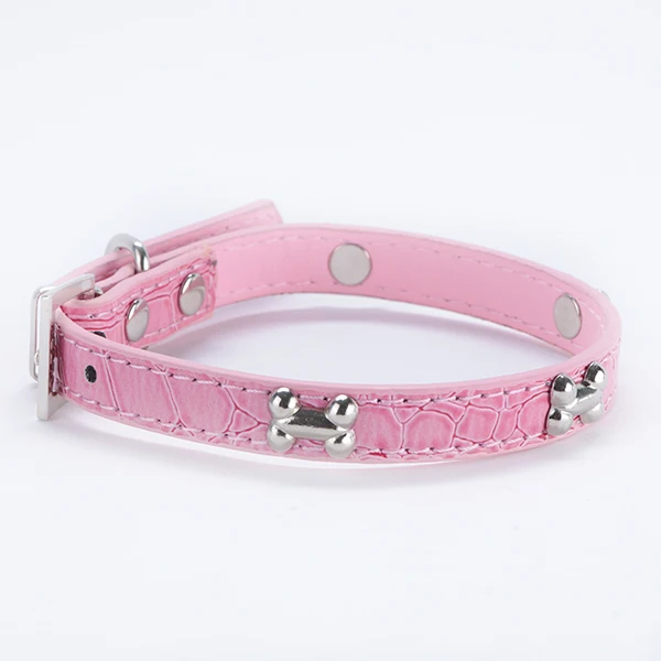 

High Quality! Pet Small Dogs Bone Buckle Candy Color PU Leather Collar Cat Studded Neck Strap Dogs Collar