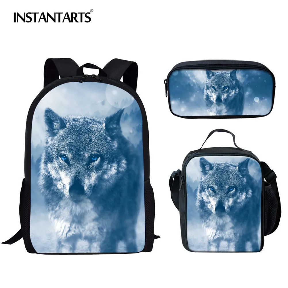 

INSTANTARTS 3D Wolf Men Shoulder Backpack Cool Animal Printing Children School Bag Kid Bookbag Teenager Girl Boy Escolar Infant