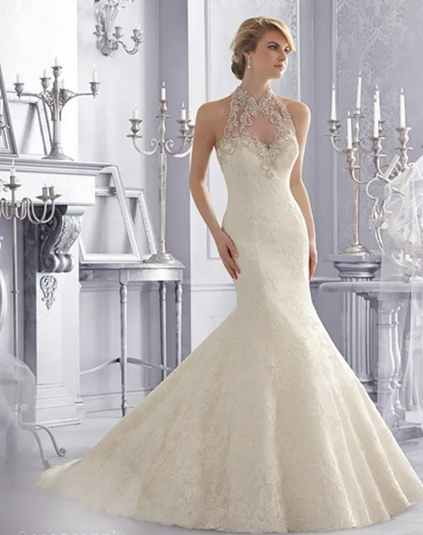Hot-Sale-Lace-Ivory-Mermaid-Wedding-Dress-Court-Train-2014-Halter-Bridal-Gown-vestido-de-noiva