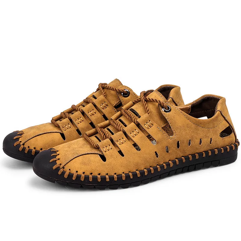 

2019 Spring Autumn New Top-layer Cowhide Men's Sandals Non-slip Breathable Lightweight Lace-up Loafers Waterproof