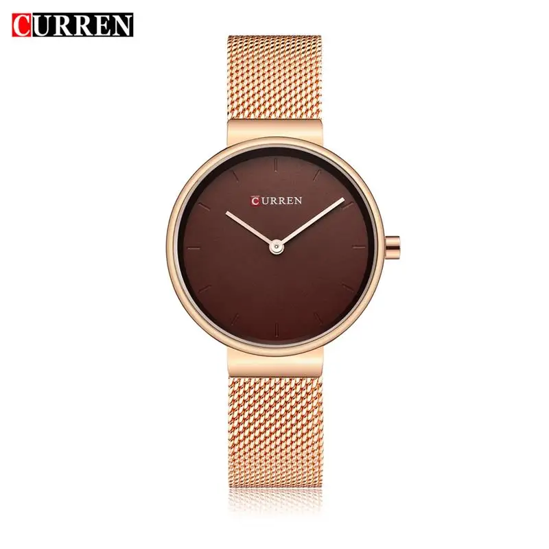 Relojes feminino Curren женские часы лучший бренд класса люкс Золотой черный сетчатый ремешок женские кварцевые часы модное платье часы для женщин s - Цвет: RoseGold coffee