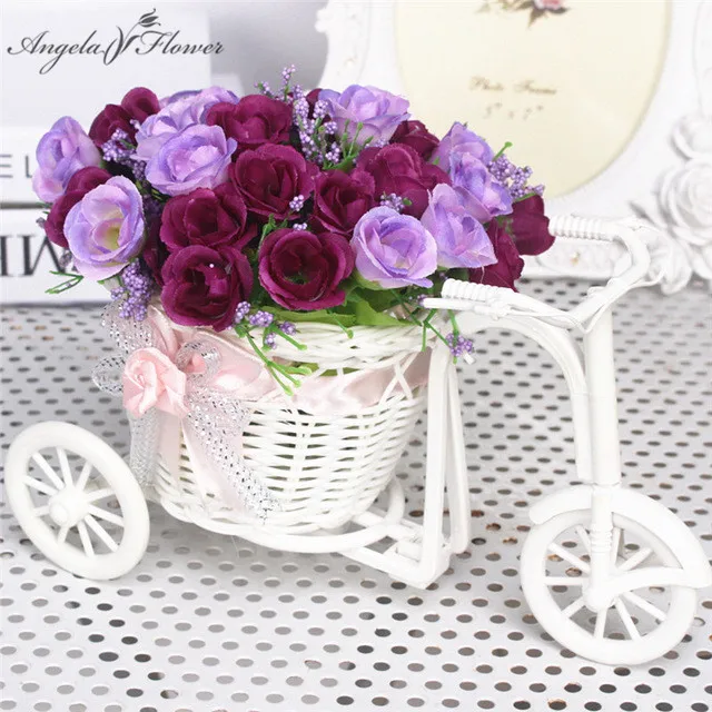 

20 kinds HI-Q rattan vase+flowers spring scenery rose artificial flowers with vase DIY wedding party table home decor gift 1set