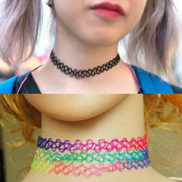 12pcs Vintage Neck Tattoo Choker Elastic Women Necklace Punk Tattoo Choker Stretch Necklace Jewelry