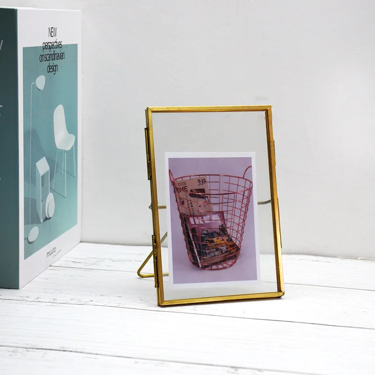 New three-dimensional metal glass photo frame set table creative desktop metal geometric picture frame glass frame10.5*15.5cm