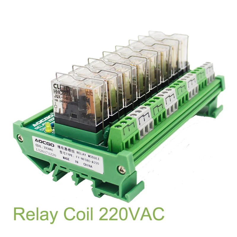 8 Channel 1 SPDT DIN Rail Mount 220VAC Interface Relay Modulein Relays