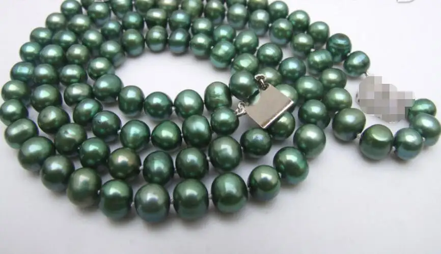 

Free Shipping >>>>Double 17" 9mm Green FW Cultured Pearls Necklace