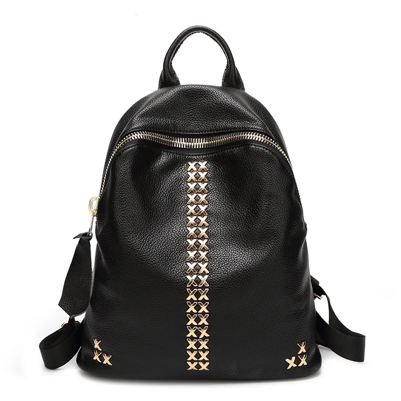 

Women's Rivet Hardware Genuine Cowhide Leather Backpack School Bag 2016 new design, Genuine Leather Shoulder Lady bag,
