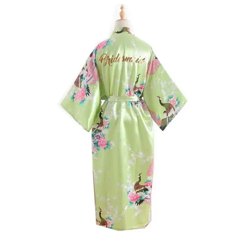 BZEL женский шелковый атлас длинный свадебный халат подружки невесты кимоно халат Feminino банный халат большого размера, в цветочек Peignoir Femme сексуальный халат - Цвет: Light green