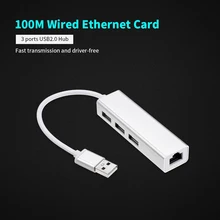 RJ45 USB 2,0 3 порта концентратор адаптер 100 Мбит/с сетевой карты расширения конвертер Быстрый Ethernet для Macbook флэш-накопитель HDD
