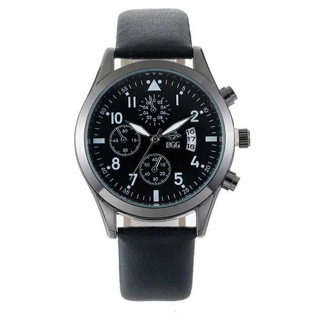 Модные армейские мужские часы водонепроницаемые BGG Элитный бренд военные кварцевые часы кожаный ремешок черные мужские часы relogio masculino - Цвет: Черный