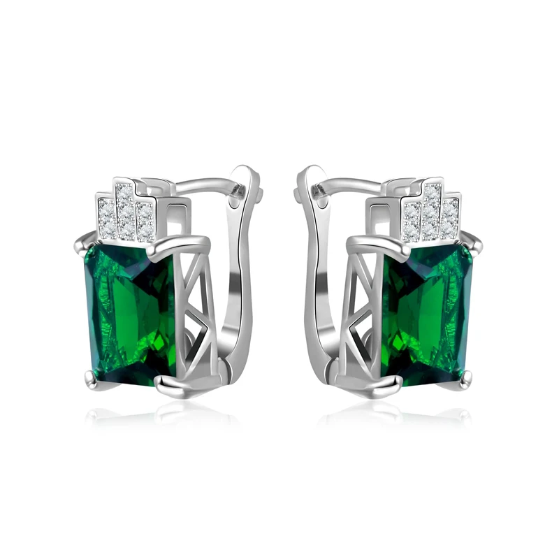 

Garilina fashion jewelry Silver Square Green Austrian crystal Clip Earrings for women trinket Engagement Gift E2255