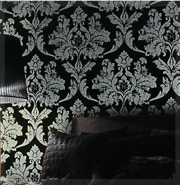 black and silver damask wallpaper