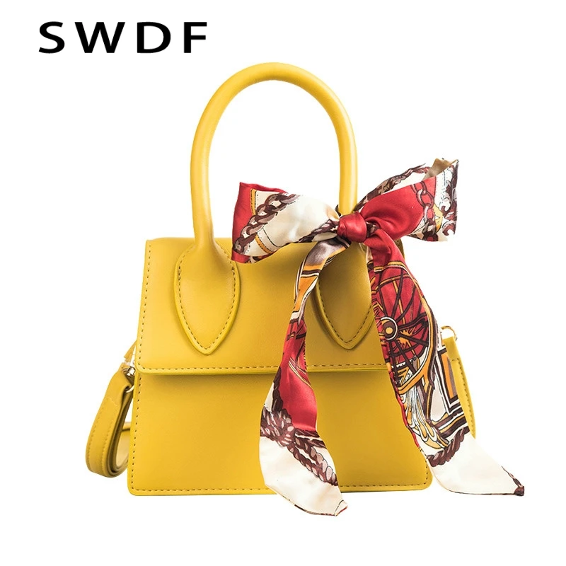 

SWDF Summer New Women's Designer Handbag Quality PU Leather Women's bag Simple Small Tote bag Ribbon Shoulder bags Drop Shipping