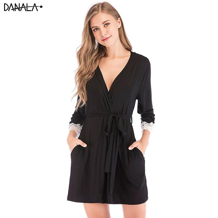 DANALA Sexy Lace Sleepwear Robe Women 2019 Summer Vogue Modal Bathrobes For Women Home Clothes For Women Home Wear Nightwear