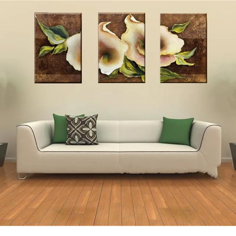 

Modern Home Decor 3 Panel Wall Art Picture Hand-painted Abstract Flower Oil Painting on Canvas 3 Piece Acrylic Floral Paintings