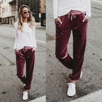 

Fashion Wide Leg Pant Women Ladies Velvet Trousers Summer Casual Loose Holiday Beach Pants Plus Size