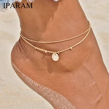 IPARAM Fashion Jewelry Gold and Silver Round Pendant Ankle Jewelry for Bohemian Vintage Anklet Gift Female Girl Ankle Bracelet
