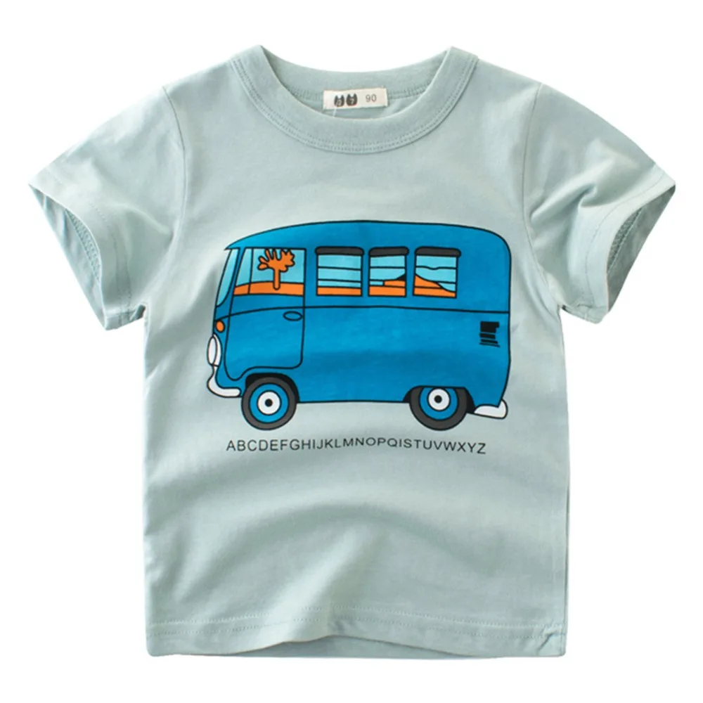 Летняя детская футболка с милым мультяшным автомобилем; комфортная хлопковая одежда с круглым вырезом и короткими рукавами; 2 цвета; детская одежда
