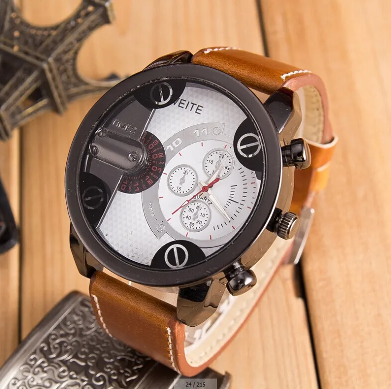 

zegarki meskie Stylish outdoor sports big dial Watch man business watch military leather quartz watch Relogio Masculino