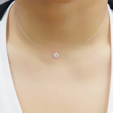 New 925 Silver Transparent Fishing Line Necklace Clear Zircon Pendant Sparkling Choker Necklace Hot Selling Women Jewelry