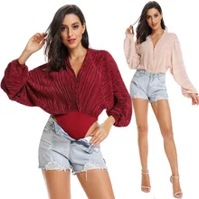 Long Lantern Sleeve Solid Bodysuit Women 2019 Deep V Neck Beige Wine Red Chiffon Bodysuits Party Highstreet Short Jumpsuit New Long Lantern Sleeve Solid Bodysuit Women 2019 Deep V Neck Beige Wine Red Chiffon Bodysuits Party Highstreet Short Jumpsuit New