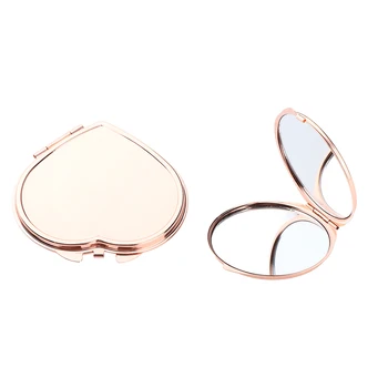 

2Pieces Dual Sided Makeup Folding Mirrors Rose Gold Heart/Round Shaped Travel Pocket Compact Mirrors