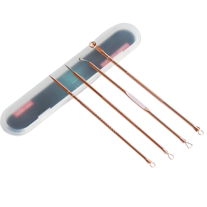 

4 Pcs/Set Acne Blackhead Removal Needles Pimple Blemish Extractor Tool Skin Care Facial Vacuum Black Head Remover Spoon For Face