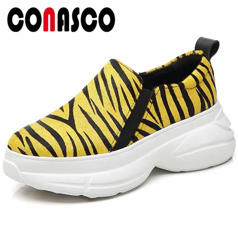 

CONASCO New Horsehair Animal Prints Women Flats 2019 Fashion Casual Women Sneakers Comfortable Breathable Single Shoes Woman