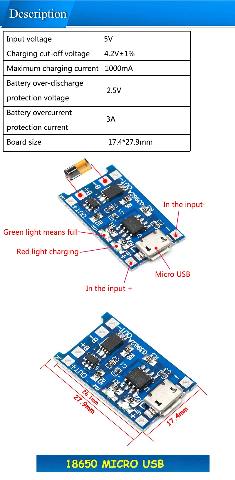 Type-c/Micro USB 5V 1A 18650 TP4056 модуль зарядного устройства литиевой батареи зарядная плата с защитой двойные функции 1A li-ion