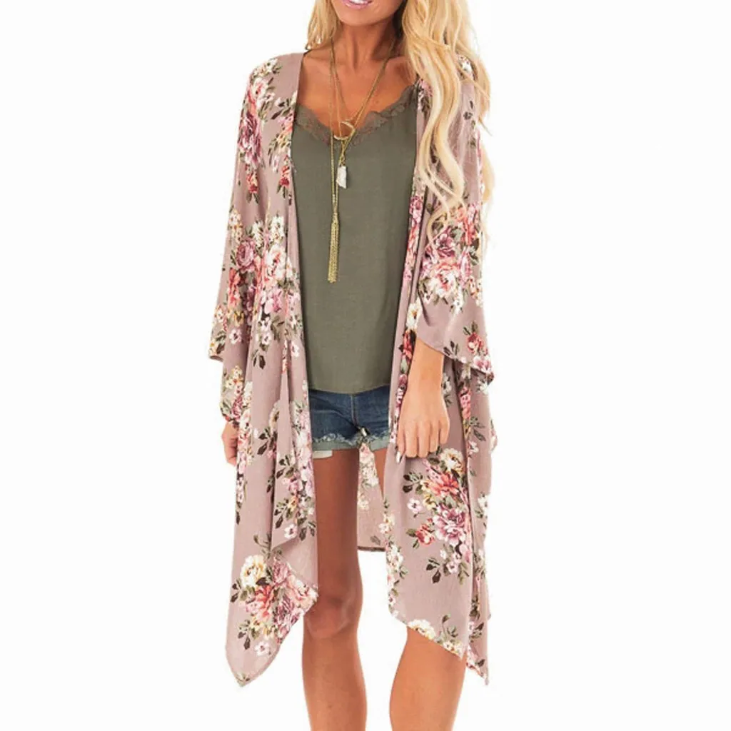 

Autumn Fashion Women Lady Floral Maxi Kimono Duster Cardigan Chiffon Shirts Open Front Loose Blouses Streetwear