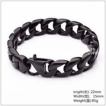 

8.66"*15mm 85g Wholesale/Reatil!Fashion Black 316LStainless Steel Curb Cuban Chain Men's Bracelet Bangle Fashion Jewelry