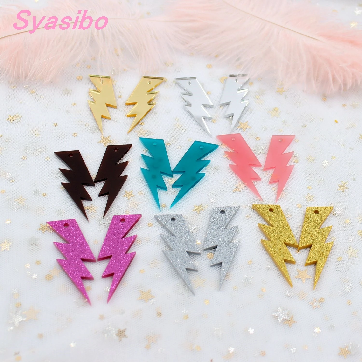 

55mm Acrylic Lightning Bolt Earrings Matt Mirror Glitter Lightning Earrings Laser Cutout 2.2inches-AC1571