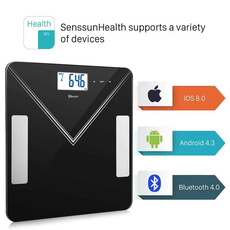 

Bluetooth Digital Weight Scale Smart Body Fat Scale Weight Multi-function Glass Scale Bath IOS Android APP Black #40