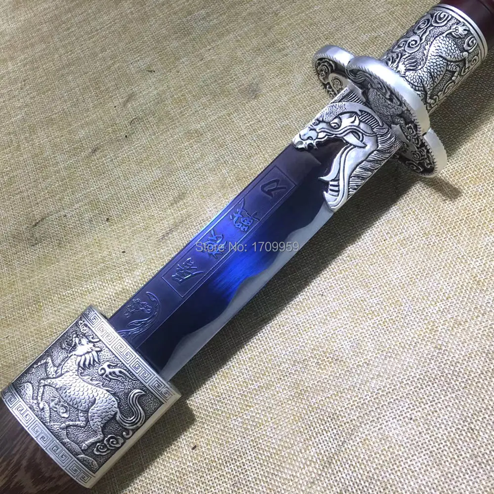 Long Handle Chinese KungFu Broadsword Sword Saber WuShu Kylin Da Dao Sharp Blue 1095Carbon Steel Handmade Fighting Broad Knife
