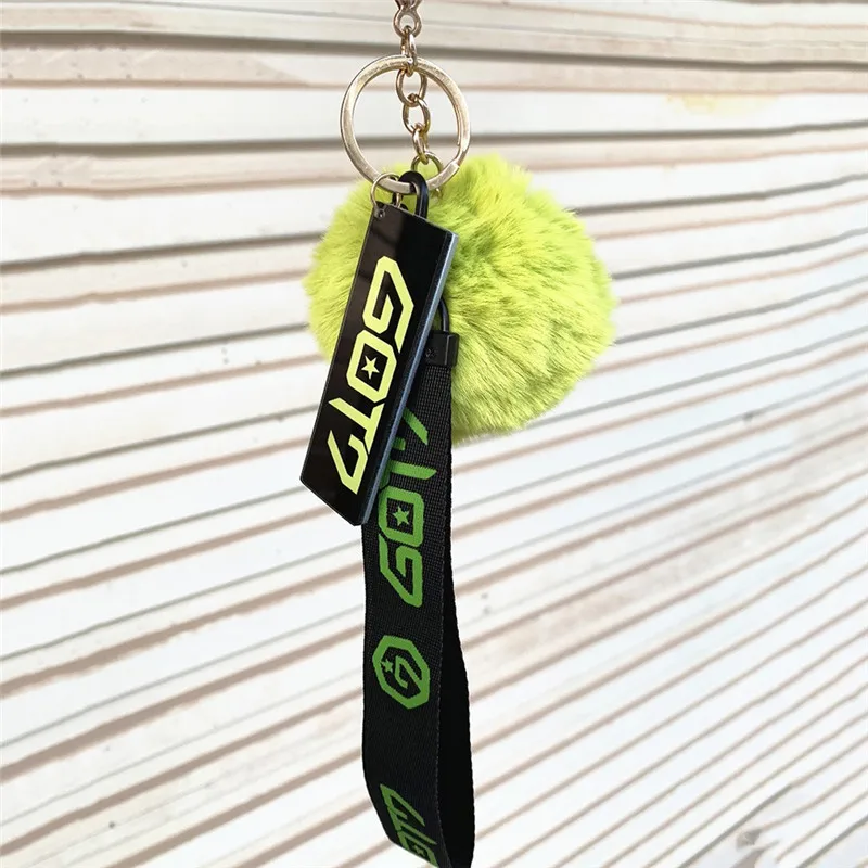 

Pinksee Kpop Hairball Keyring Rope Holder BLACKPINK GOT7 TWICE SEVENTEEN WANNAONE Soft Fur Ball Keychain Pendant Ornaments