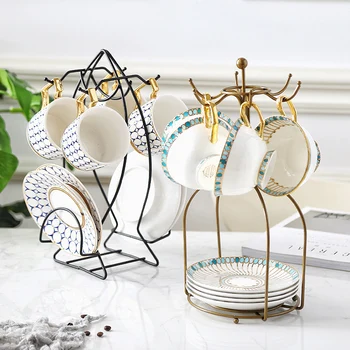 

Metal Storage Rack Coffee Cup Plate Glass Mark Cup Shelf Placement Rack Drain Rack Suspension Home Cafe Decor Dropshipping