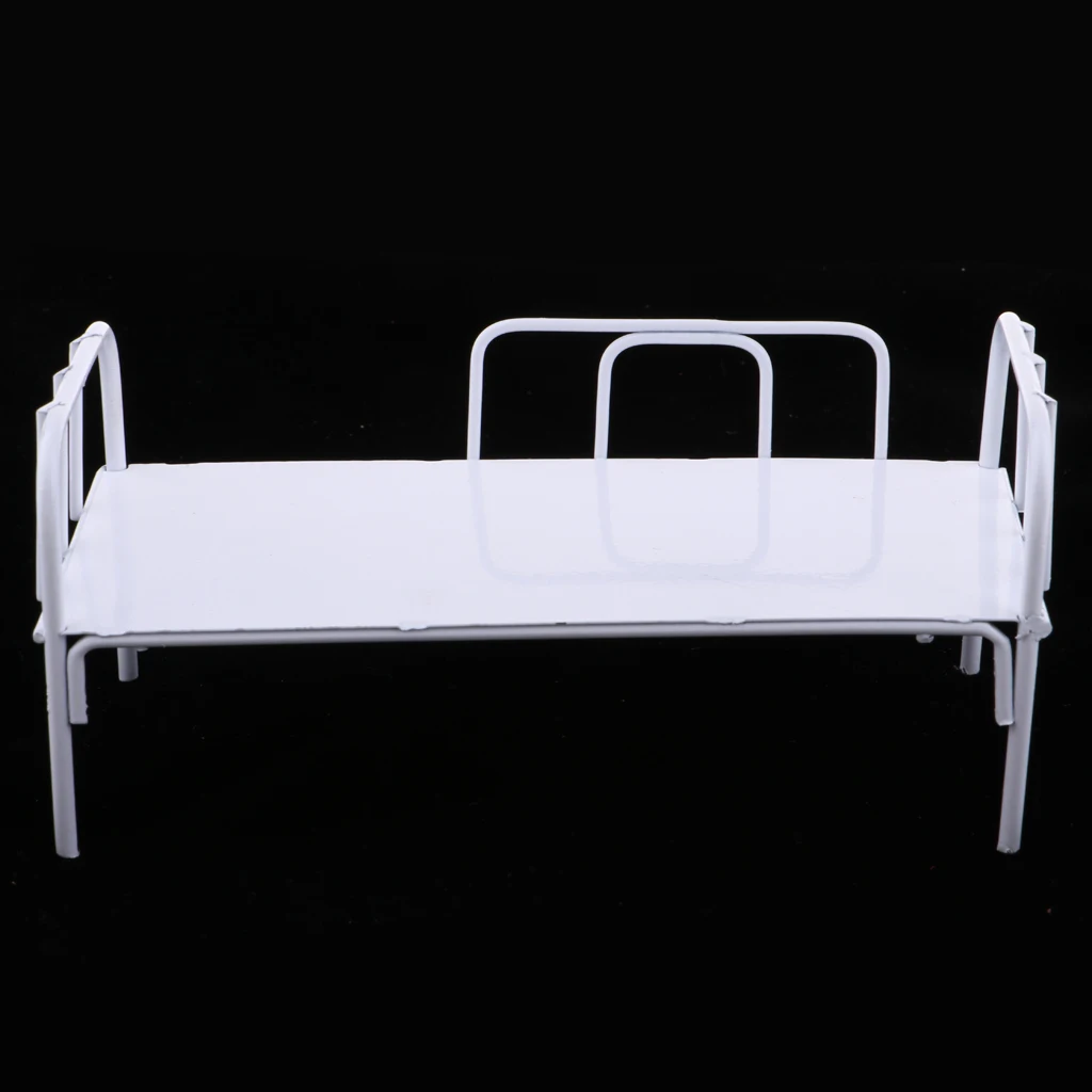 Handcrafted 1/6 Dollhouse Miniature Metal Single Bed Furniture Toy For Mini Action Figures Doll Accessory White