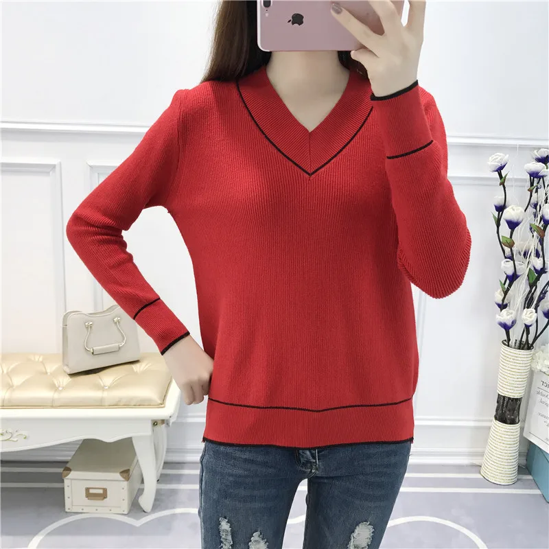 2018 New Women Sweaters And Pullovers Autumn Winter Long Sleeve V-neck Pullover Female Casual Knitted Sweater Pull Femme | Женская
