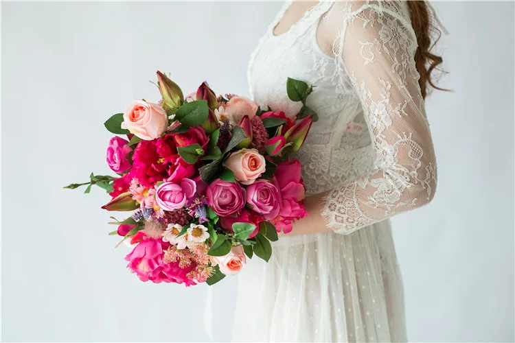 JaneVini 2019 Новый Свадьба в западном стиле красный букет свадебные цветы искусственного шелка Роуз Искусственный букет Рамо Novia букет де Флер