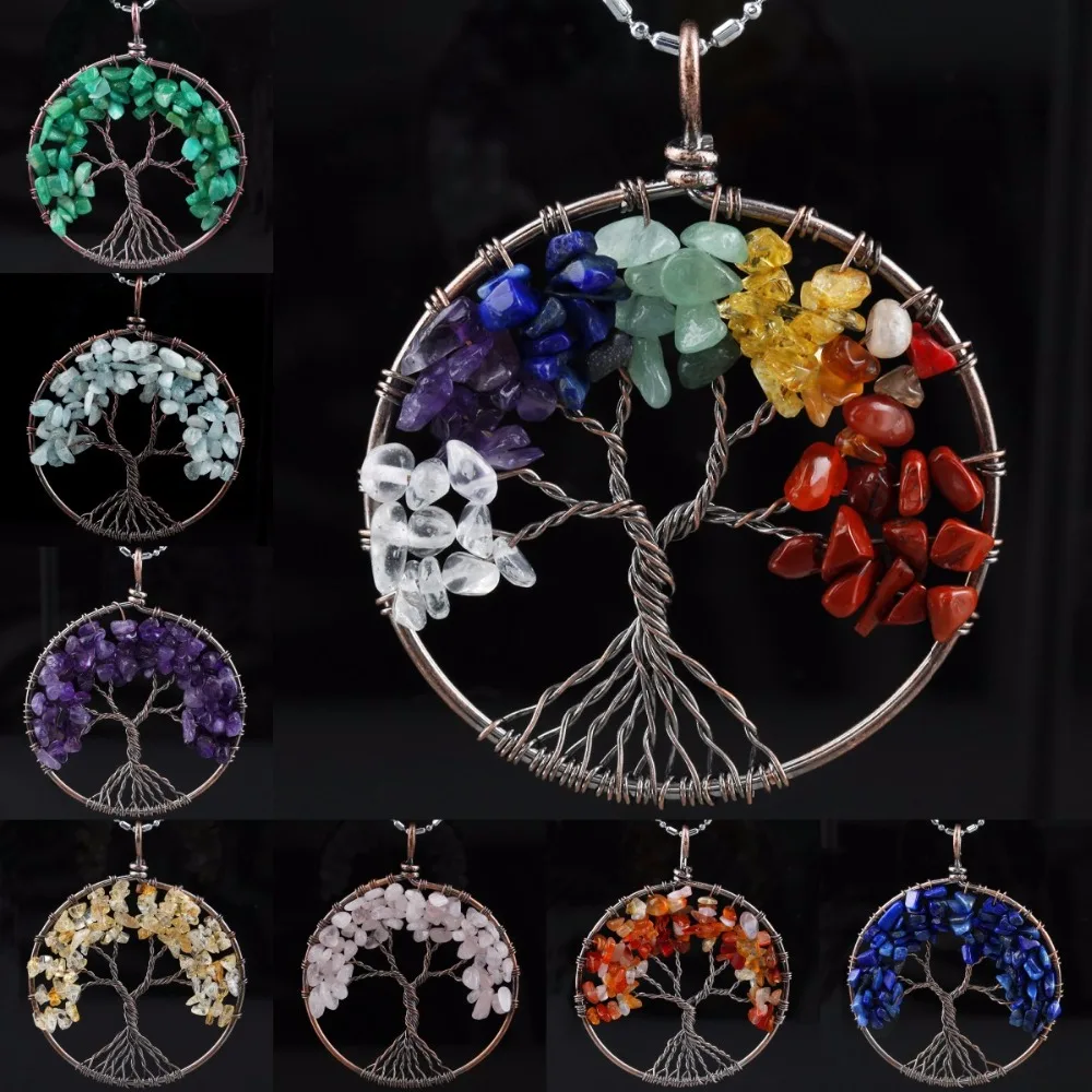 

SUNYIK Copper Wire Wrapped Tree of Life Tumbled Stone Pendant for Necklace (Free Chain)