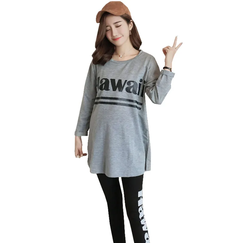 

2pcs Set Maternity Tops Pant Long Sleeve Pregnancy Clothes For Pregnant Women Gravidas Clothing Tee Maternity T-shirts Leggings