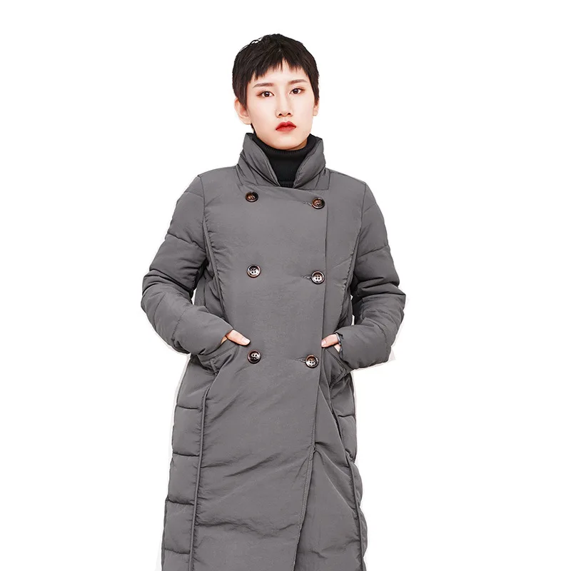 

2017 European American Winter Women's Coat Fashion Boutique High Quality Clothing Collar Pure Color Double-breasted Coat