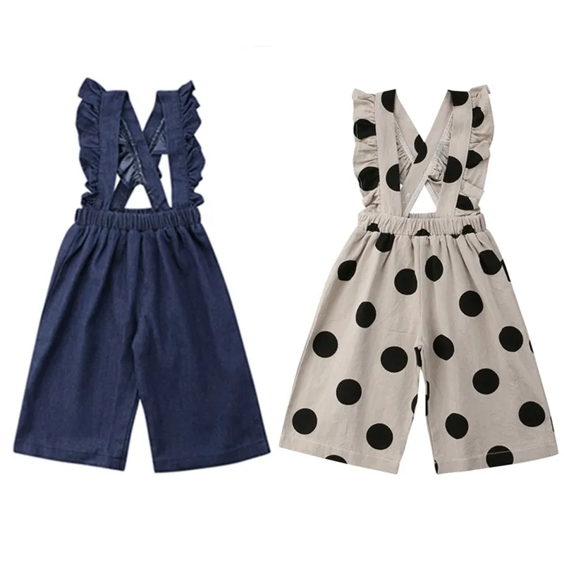 

Toddler Kids Girls Denim Jeans Romper Overalls Clothing Baby Girl Polka Dot One-Piece Ruffles Rompers Jumpsuit Bib Trousers Tops
