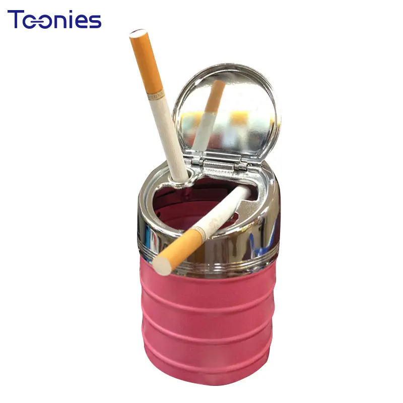 Black Pink Red Four Bone Metal Car Ashtray with Cover Excellent