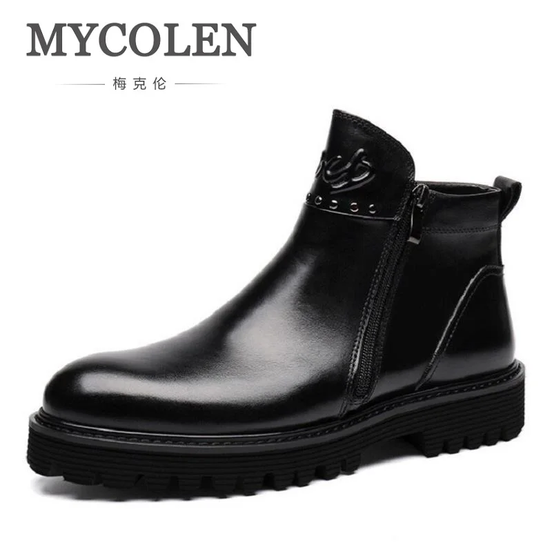 

MYCOLEN New Vintage Men's Chelsea Boots Leather Shoes Brown / Black Men Boot Fashion Genuine Leather Wedding Shoes Botte