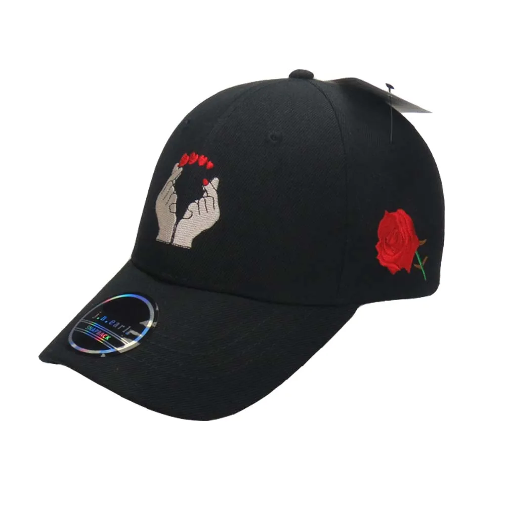 

New Embroidery Love Gestures Rose Snapback Cap Men Women Adjustable Baseball Cap Cool Snap back Summer Hip Hop Hat
