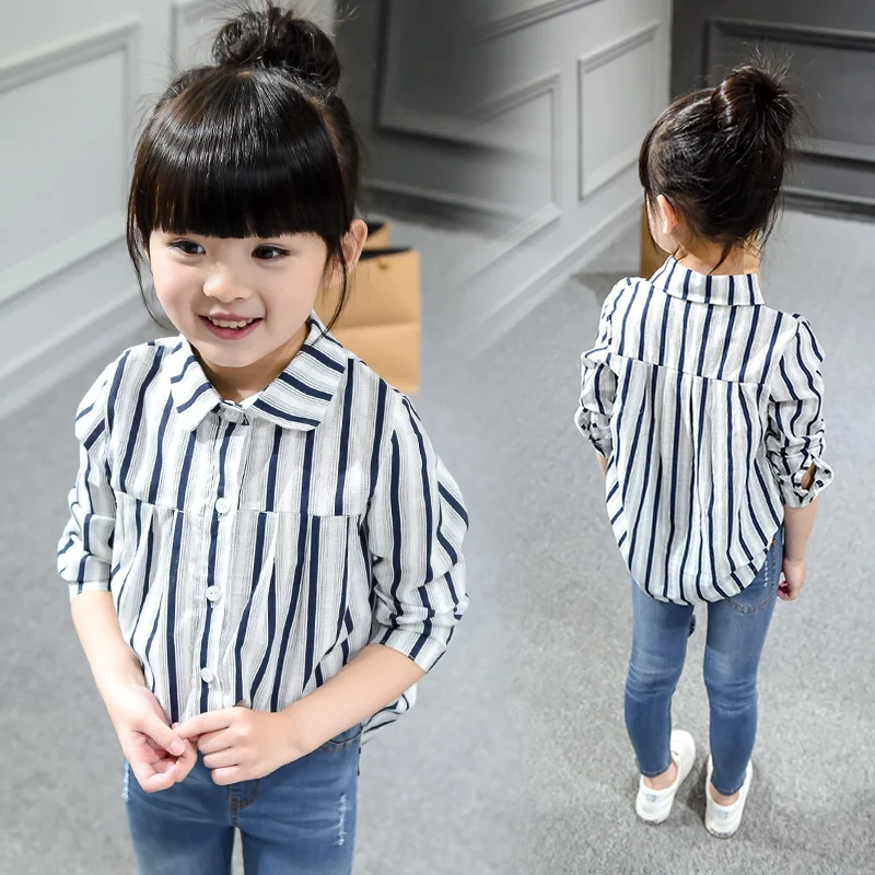 2018 Spring A Little Girls Loose Striped Long Sleeved Shirt Baby Kids