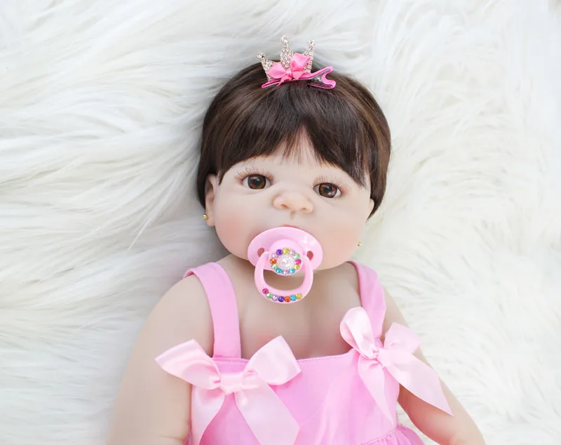 55 см полный силиконовые Reborn Baby Doll Игрушки мягкие виниловые новорожденных принцесса коричневые волосы Девочка Младенцы Bebe, живой купать